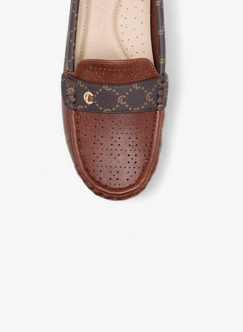 Le Confort BROWN Women Monogram Print Slip-On Loafers with Wedge Heel for Women | Best Price UAE