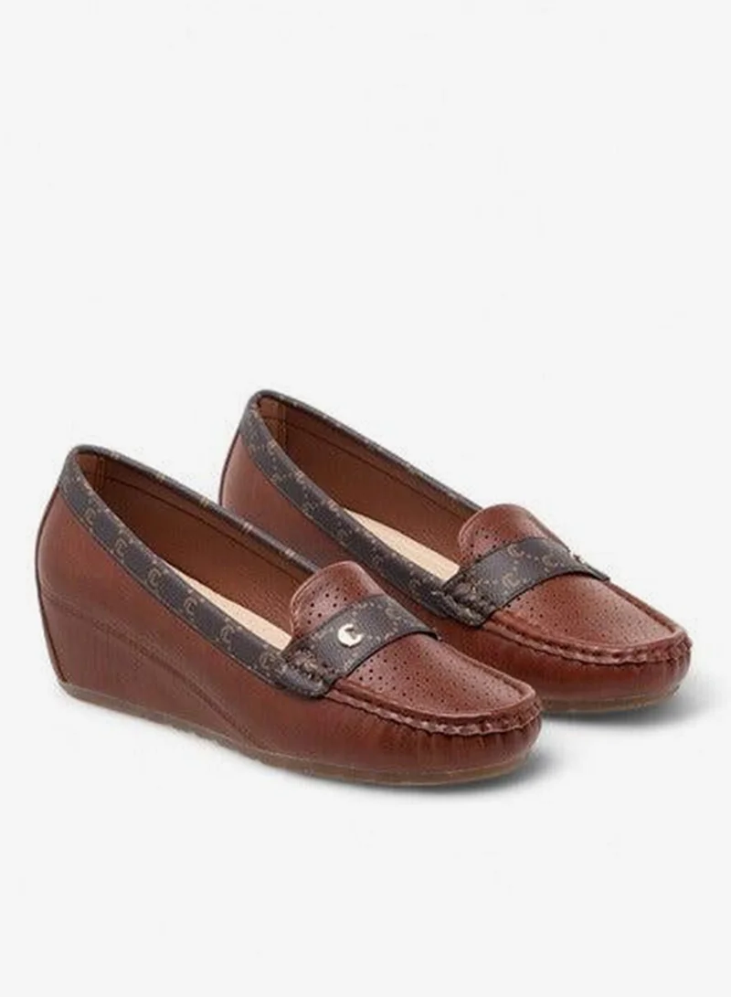 Le Confort BROWN Women Monogram Print Slip-On Loafers with Wedge Heel for Women | Best Price UAE