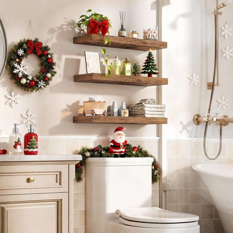 RALGEND Floating Shelves for Wall, 1.5" Thick Wall Shelf Set of 3 with Invisible Brackets, 23.6L x 7.9W Hanging Shelves Farmhouse Home Decor for Bathroom, Living Room, Bedroom, Rustic Brown 6301BJP3BF - Image 1