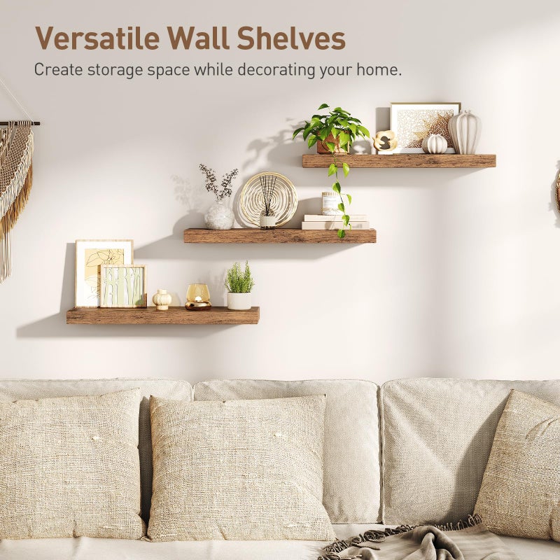 RALGEND Floating Shelves for Wall, 1.5" Thick Wall Shelf Set of 3 with Invisible Brackets, 23.6L x 7.9W Hanging Shelves Farmhouse Home Decor for Bathroom, Living Room, Bedroom, Rustic Brown 6301BJP3BF - Image 3