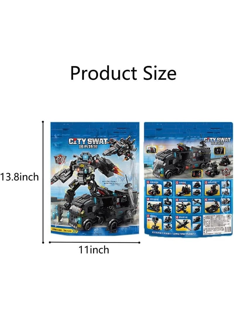 KASTWAVE City Police Station Building Kit, 27-in-1 SWAT Police Command Truck, Helicopter Bricks Kit for Kids Ages 6-12, 585 Pieces - Image 2