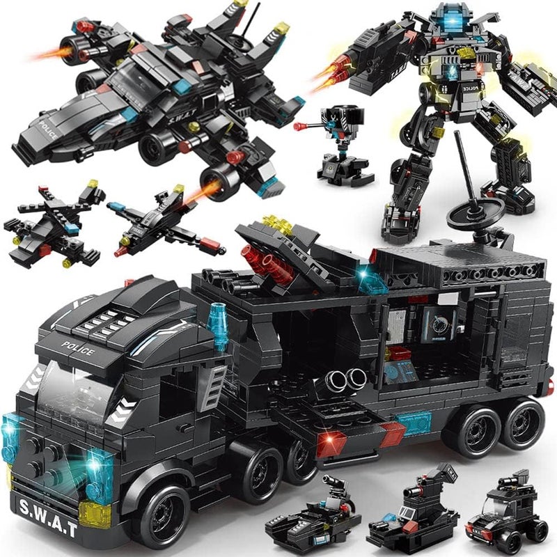 KASTWAVE City Police Station Building Kit, 27-in-1 SWAT Police Command Truck, Helicopter Bricks Kit for Kids Ages 6-12, 585 Pieces - Image 1