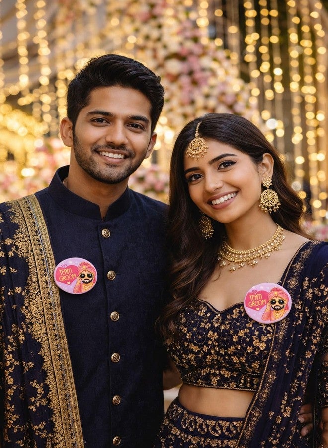 دبابيس بروش Glitreeprops Ladkiwale Team Bride لفريق العروس | مجموعة من 15 دبوسًا دائريًا مغلفًا بدبوس من الفولاذ المقاوم للصدأ في الخلف | الحجم - 2.25 × 2.25 بوصة - Image 4