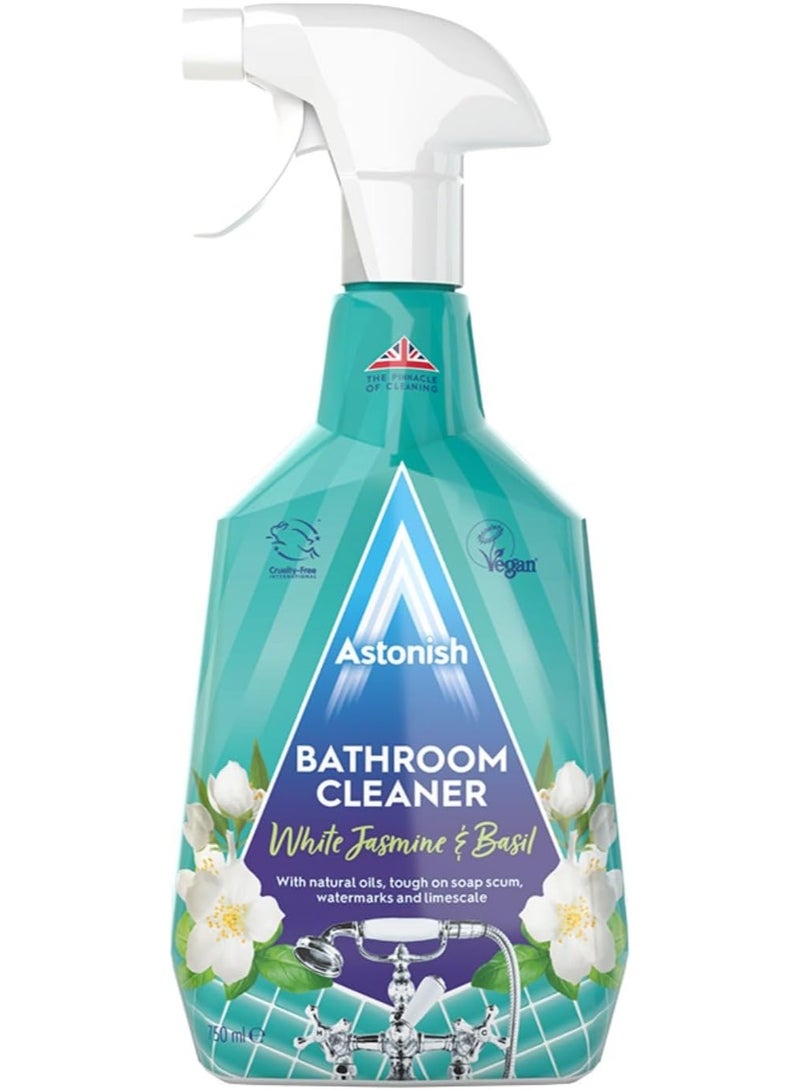 Astonish Bathroom Cleaner White Jasmine & Basil Trigger Spray 750ml with Natural Oils, Tough on Soap Scum, Watermarks & Limescale, Bathroom Cleaning Spray for Taps, Tiles, Sinks & Shower Surfaces - Image 1