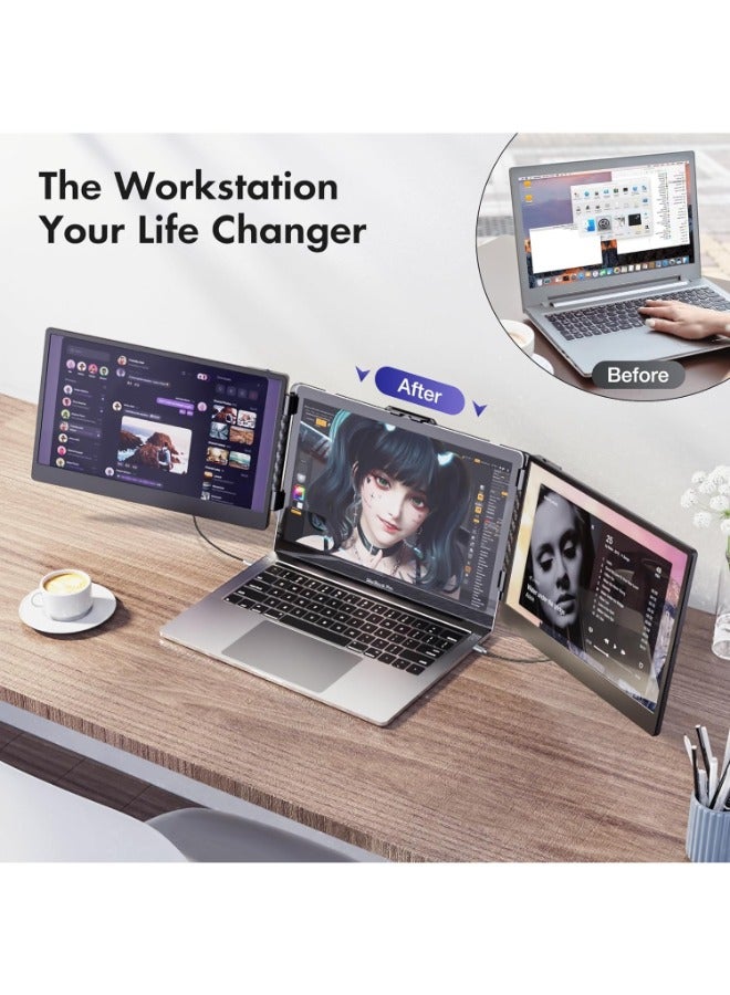 Triple Laptop Screen Extender,Ultra Slim 14" FHD 1080P IPS Dual Portable Monitor for Laptop,Type-C Travel Laptop Monitor Extender with Kickstand,Plug and Play with Windows/Mac/Linux/PS5,S2