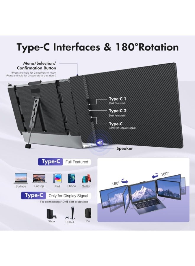 Triple Laptop Screen Extender,Ultra Slim 14" FHD 1080P IPS Dual Portable Monitor for Laptop,Type-C Travel Laptop Monitor Extender with Kickstand,Plug and Play with Windows/Mac/Linux/PS5,S2