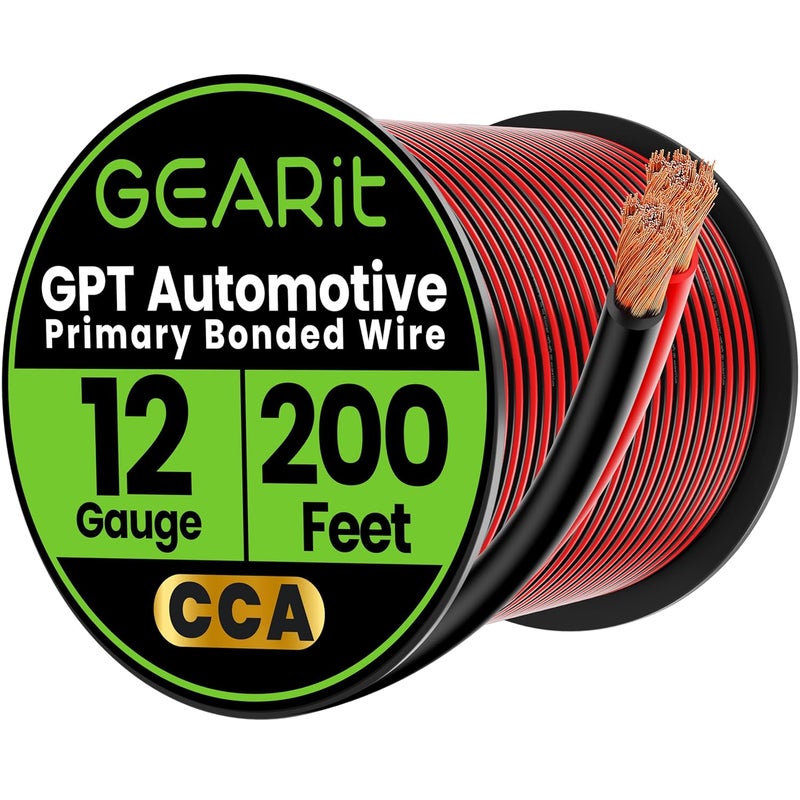GEARit 12 Gauge GPT Automotive Primary Bonded Wire - 200 Feet Black/Red CCA - Image 1