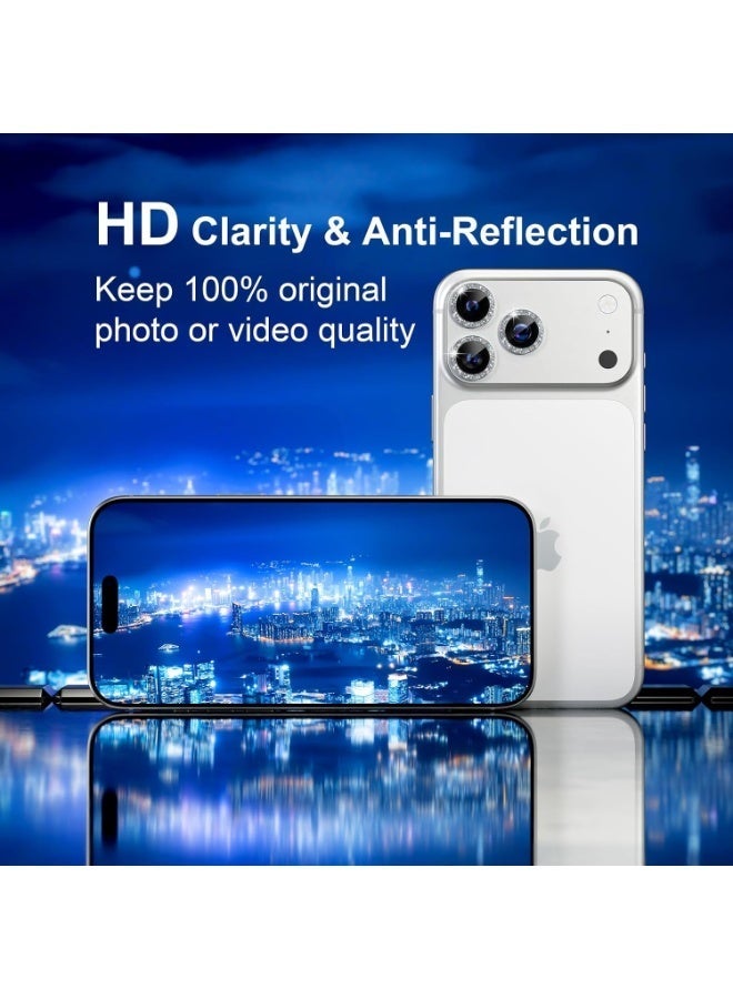 Hugifts Camera lens protector 3-pack, tempered glass rear camera protector, compatible with 16Pro/16PM/17Pro/17PM, transparent lens protector, silver glitter finish. - Image 4