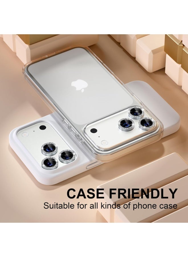 Hugifts Camera lens protector 3-pack, tempered glass rear camera protector, compatible with 16Pro/16PM/17Pro/17PM, transparent lens protector, silver glitter finish. - Image 5