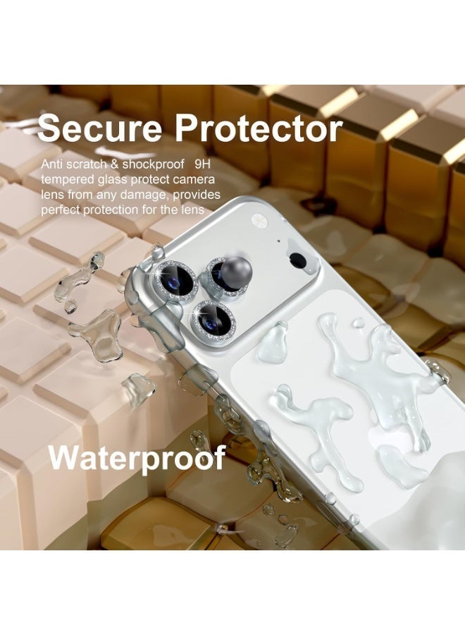 Hugifts Camera lens protector 3-pack, tempered glass rear camera protector, compatible with 16Pro/16PM/17Pro/17PM, transparent lens protector, silver glitter finish. - Image 3