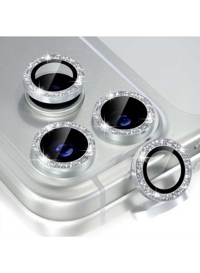 Hugifts Camera lens protector 3-pack, tempered glass rear camera protector, compatible with 16Pro/16PM/17Pro/17PM, transparent lens protector, silver glitter finish. - Image 1