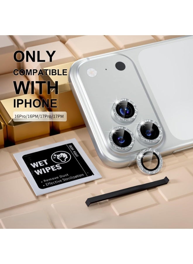 Hugifts Camera lens protector 3-pack, tempered glass rear camera protector, compatible with 16Pro/16PM/17Pro/17PM, transparent lens protector, silver glitter finish. - Image 2