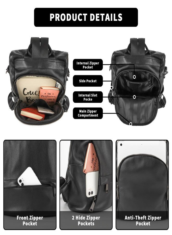 Wesccimo Genuine Leather Backpack Purse For Women Antitheft, Black, Small, Daypack Backpacks - Image 5