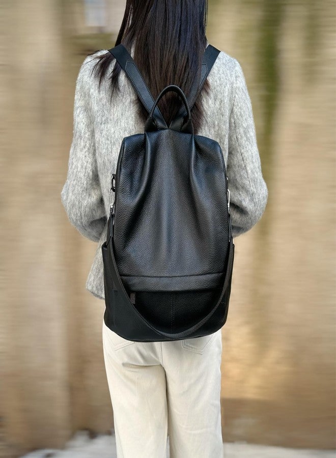 Wesccimo Genuine Leather Backpack Purse For Women Antitheft, Black, Small, Daypack Backpacks - Image 3
