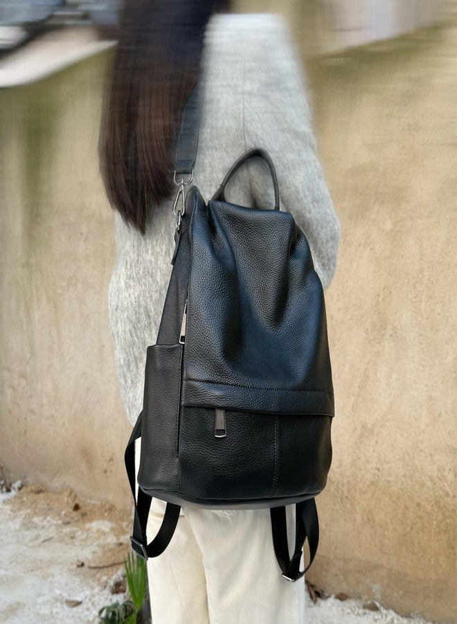 Wesccimo Genuine Leather Backpack Purse For Women Antitheft, Black, Small, Daypack Backpacks - Image 2