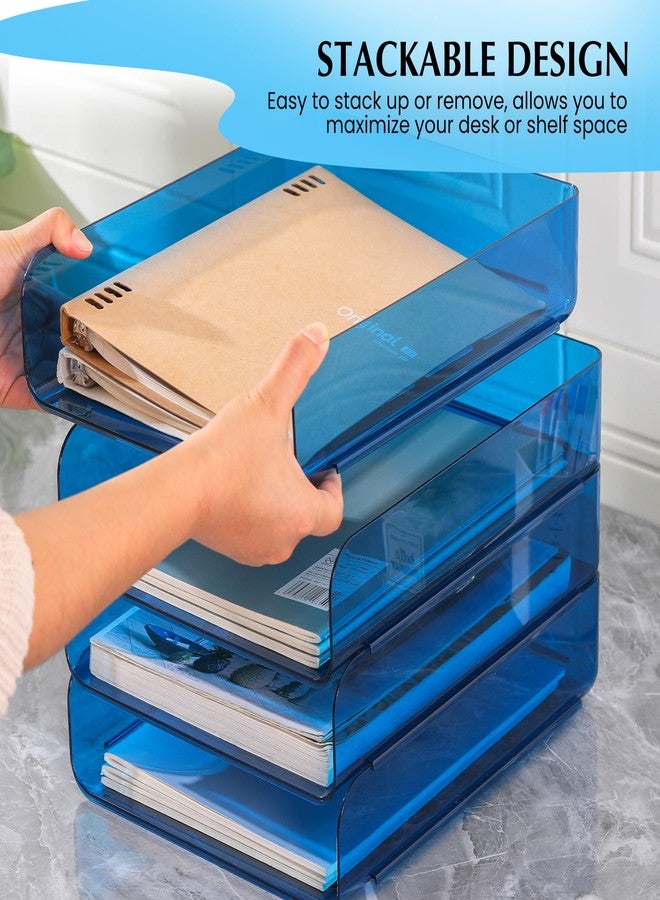 CiWiVOKi 2 Pack Stackable Paper Tray File Organizer for Desk, Office Organizer and Storage for Desk Accessories, Notes, Books, File Paper, Document, Blue - Image 3