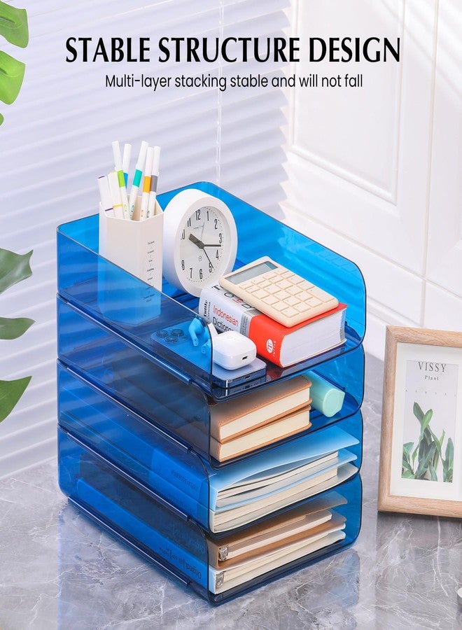 CiWiVOKi 2 Pack Stackable Paper Tray File Organizer for Desk, Office Organizer and Storage for Desk Accessories, Notes, Books, File Paper, Document, Blue - Image 2