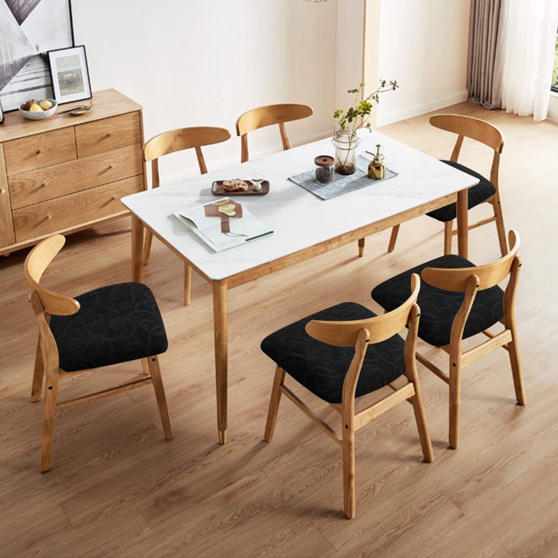 Genina Genina Waterproof Chair Seat Covers Dining Room Chair Covers Stretch Seat Cover for Dinning Room Chair Protector Slipcovers for Kitchen  Hotel (6  Flower Pattern-Black)  - Image 2