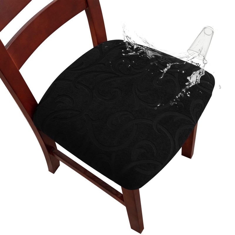 Genina Genina Waterproof Chair Seat Covers Dining Room Chair Covers Stretch Seat Cover for Dinning Room Chair Protector Slipcovers for Kitchen  Hotel (6  Flower Pattern-Black)  - Image 1