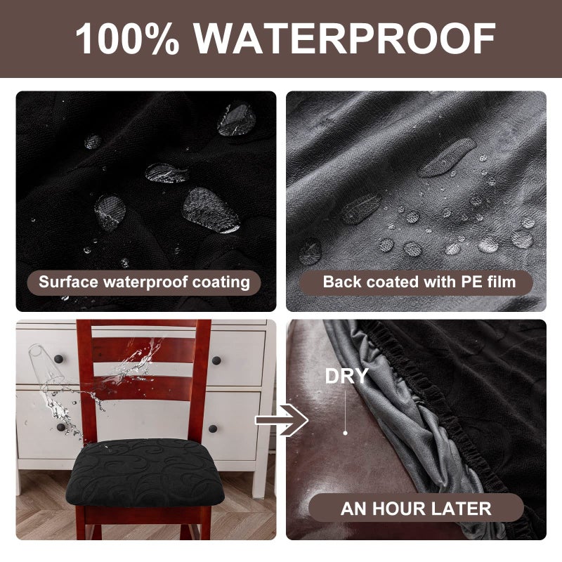 Genina Genina Waterproof Chair Seat Covers Dining Room Chair Covers Stretch Seat Cover for Dinning Room Chair Protector Slipcovers for Kitchen  Hotel (6  Flower Pattern-Black)  - Image 3