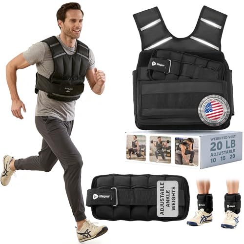 LifePro – Mens Weighted Vest for Walking – FlexVest Adjustable Weighted Vest for Men with 20lb Load, 2-in-1 Ankle Weight Set, Reflective Strips – Breathable Strength Training Support & Fitness Comfort - Image 1