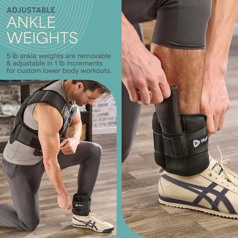LifePro – Mens Weighted Vest for Walking – FlexVest Adjustable Weighted Vest for Men with 20lb Load, 2-in-1 Ankle Weight Set, Reflective Strips – Breathable Strength Training Support & Fitness Comfort - Image 4
