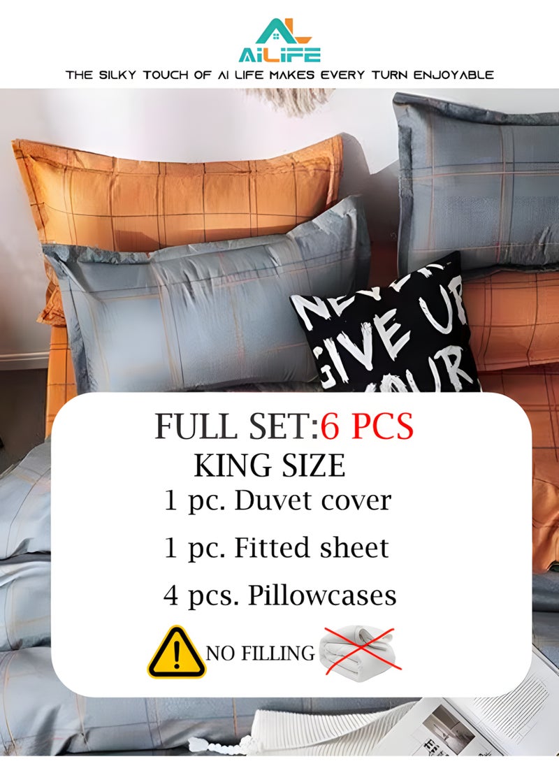 Al LIFE - Super King Size Bed Sheet Set - 6-Piece Bedding Set Includes Duvet Cover, Fitted Sheet, and 4 Pillowcases - Soft, Durable, and Breathable Luxury for All Seasons in Elegant Set 220x240cm - Image 1