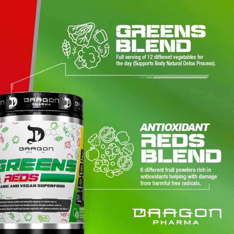 DRAGON PHARMA Greens and Reds Over 23 Nutritious Superfoods Reds and Vegetables Optimal Health and Wellness 30 Servings Original - Image 4