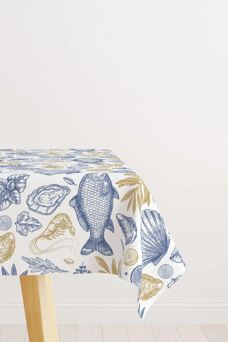 كانغو هوم Blue Yellow Marine Patterned Digital Printed Tablecloth OTYK811-MS