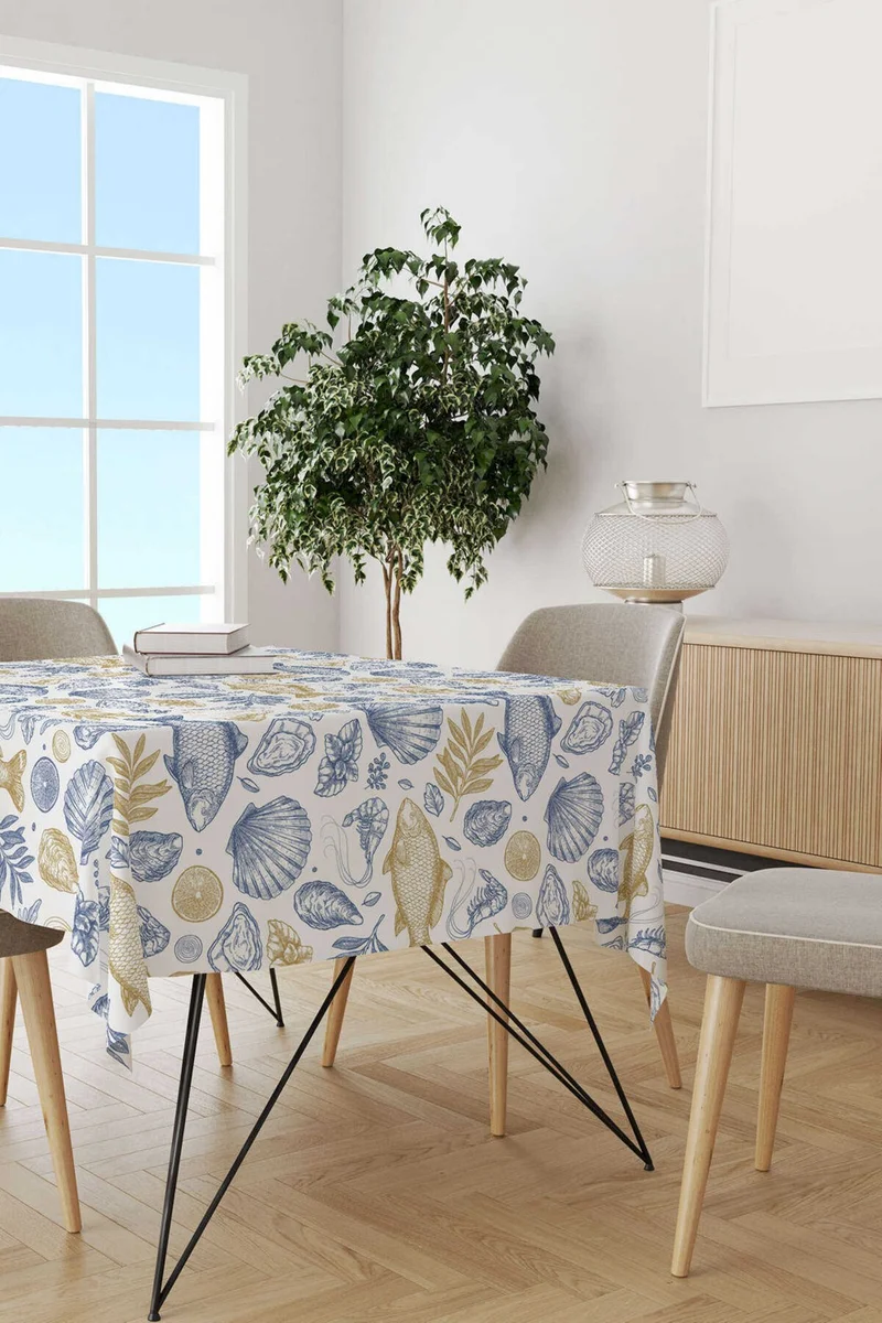كانغو هوم Blue Yellow Marine Patterned Digital Printed Tablecloth OTYK811-MS