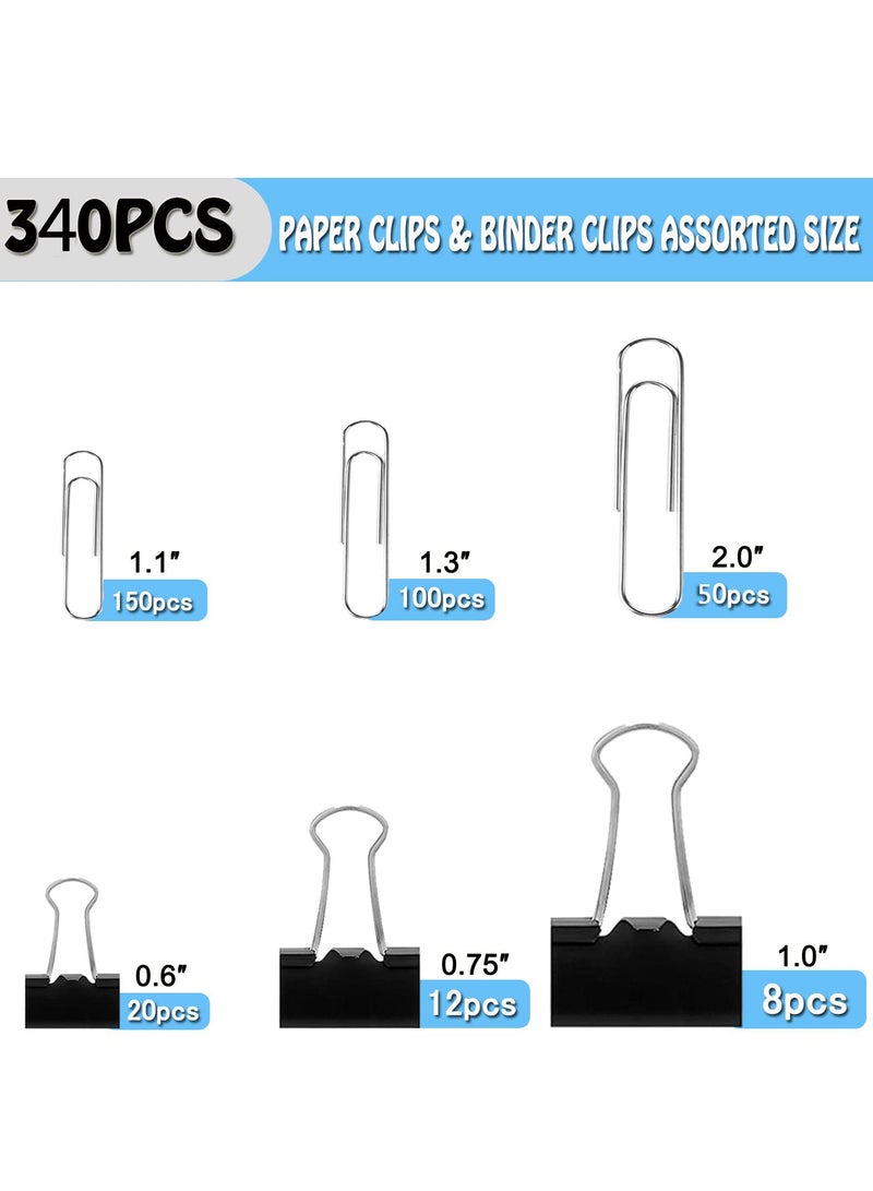 340 PCS Assorted Paper Clips  Binder Clips Set - Large, Medium, Small Sizes for Office, School  Home Use - Black Color - Image 4