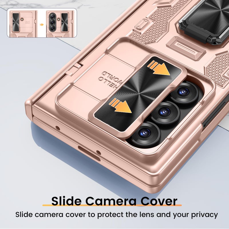 VEGO for Samsung Galaxy Z Fold 7 Case with Stand[Built in Screen Protector & Slide Lens Cover]Hinge Protection Hard Shell Rugged Kickstand Full Body Protective Phone Case for Z Fold 7 2025 - Rose Gold - Image 4