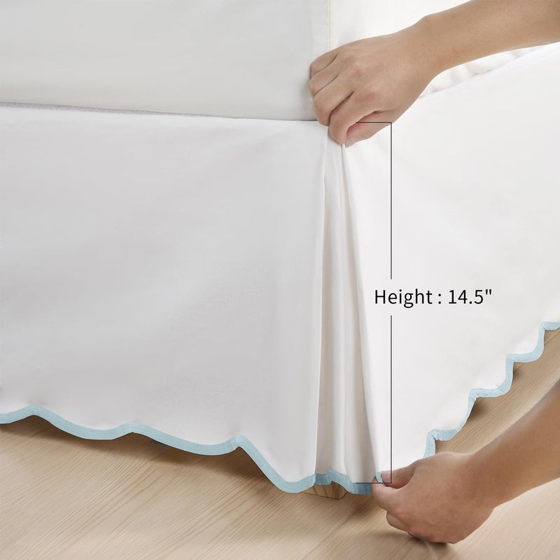 Hi -G HIG Off-White Chic Twin XL Bed Skirt - Easy Fit Scallop Edge Pleated Bedskirts, 14 Inch Drop Anti-Slip Dust Ruffle, Thick Fabric for Enhanced Privacy, Pre-Washed for Long-Lasting Use(N60022) - Image 4