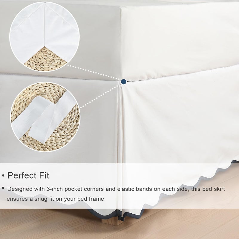 Hi -G HIG Off-White Chic Twin XL Bed Skirt - Easy Fit Scallop Edge Pleated Bedskirts, 14 Inch Drop Anti-Slip Dust Ruffle, Thick Fabric for Enhanced Privacy, Pre-Washed for Long-Lasting Use(N60022) - Image 5