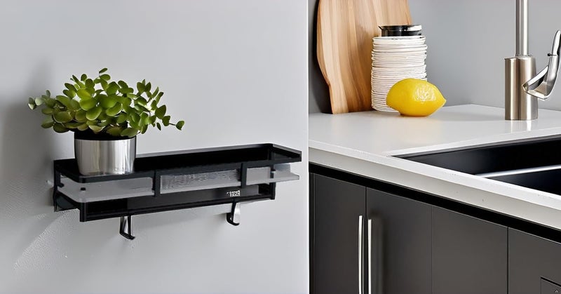 INOCI Neptune Series Black Finish 12x6 Stainless Steel Rectangular Glass Shelf with Hooks for Bathroom,Bedroom,Kitchen  - Image 1