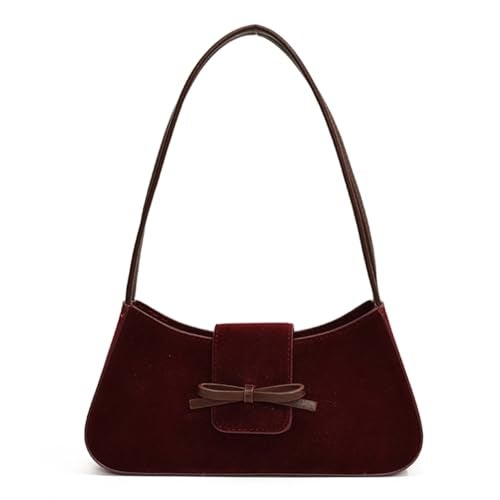 YFGBCX Suede Handbag for Women Suede Hobo Bag Y2k Shoulder Bag for Women Brown Bow Purse - Image 1