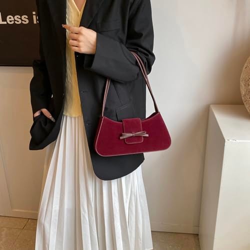 YFGBCX Suede Handbag for Women Suede Hobo Bag Y2k Shoulder Bag for Women Brown Bow Purse - Image 2