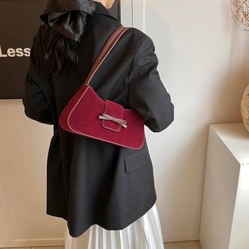 YFGBCX Suede Handbag for Women Suede Hobo Bag Y2k Shoulder Bag for Women Brown Bow Purse - Image 3
