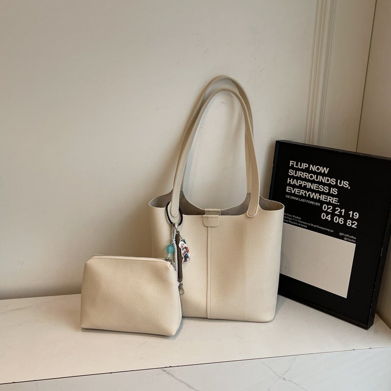 Fashion New Korean Style Trendy Niche Design Soft Leather Shoulder Bag Tote Bag Large Bag Portable Large Capacity Mother-In-Law Bag - Image 2