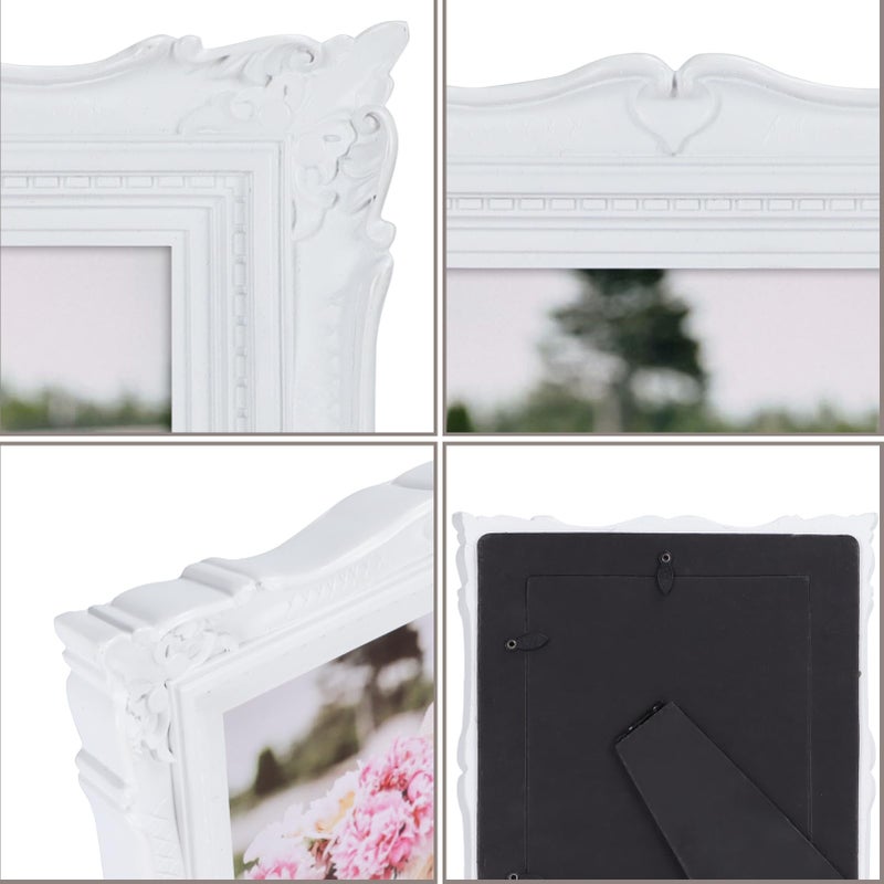 PHAREGE 5x7 White Vintage Picture Frame, 5 by 7 Ornate Antique Picture Frame for Wedding, Retro Photo Frame Displays Horizontally or Vertically On Tabletop - Image 5