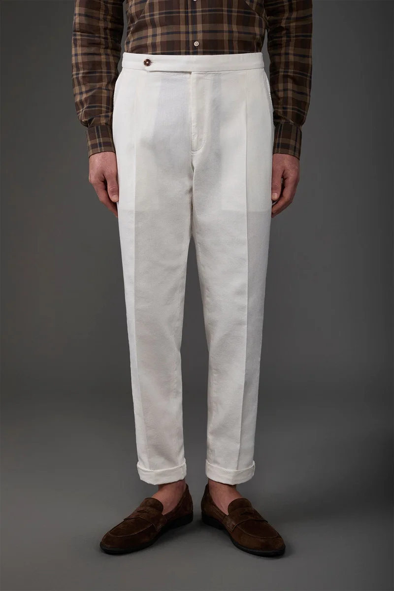 Men's trousers with double pleats and side buckles - Off White