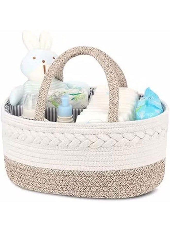 WINEENEE Cotton Rope Diaper Caddy Organizer Foldable And Portable Storage Basket New Born Baby Nappy Diaper Toy Books Storage Gift Basket  - Image 1