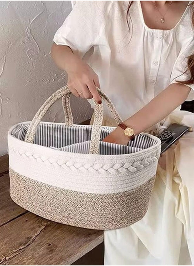 WINEENEE Cotton Rope Diaper Caddy Organizer Foldable And Portable Storage Basket New Born Baby Nappy Diaper Toy Books Storage Gift Basket  - Image 4