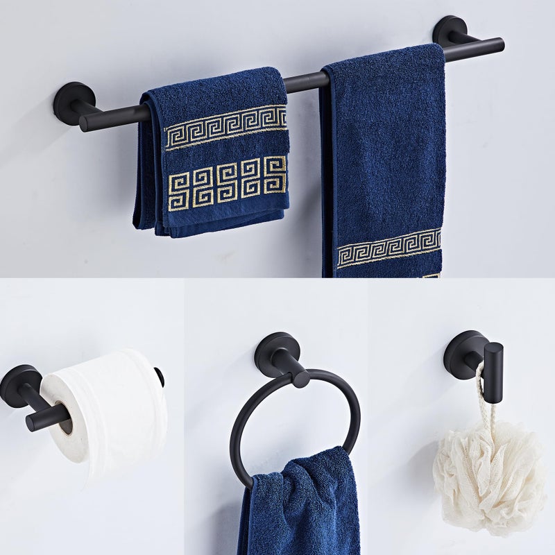 KUUBTH Matte Black Bathroom Hardware Set 5 Piece with Towel Racks for Bathroom  SUS304 Stainless Steel Bath Towel Bar Set  24 Inch Wall Mounted Accessories Kit - Image 2