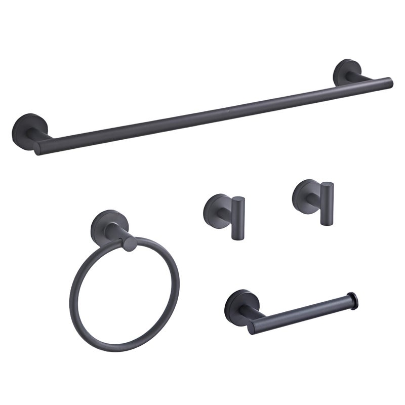KUUBTH Matte Black Bathroom Hardware Set 5 Piece with Towel Racks for Bathroom  SUS304 Stainless Steel Bath Towel Bar Set  24 Inch Wall Mounted Accessories Kit - Image 1