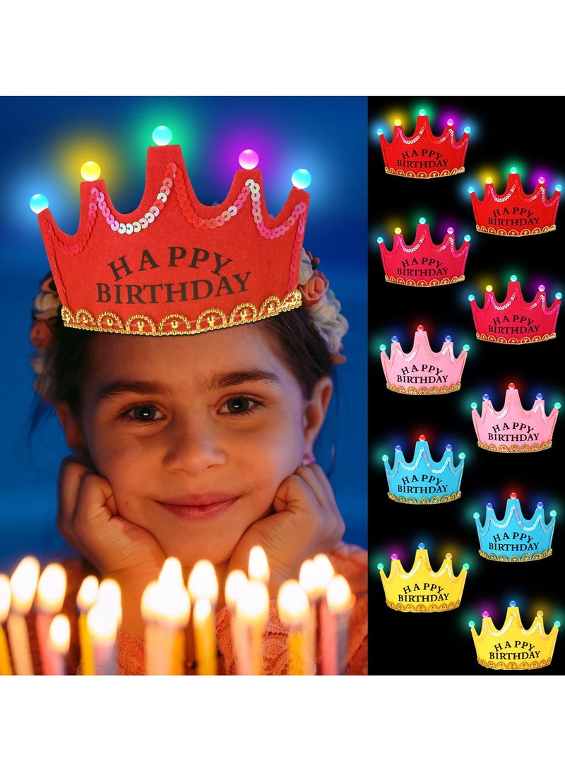 Barakah 10 Pcs Light up LED Crown Tiaras, Birthday Party Crowns Party Headband with LED Lights for Birthday Party Birthday Costume Party Favors Supplies (4 Red+2 Pink+2 Blue+2 Yellow) - Image 1