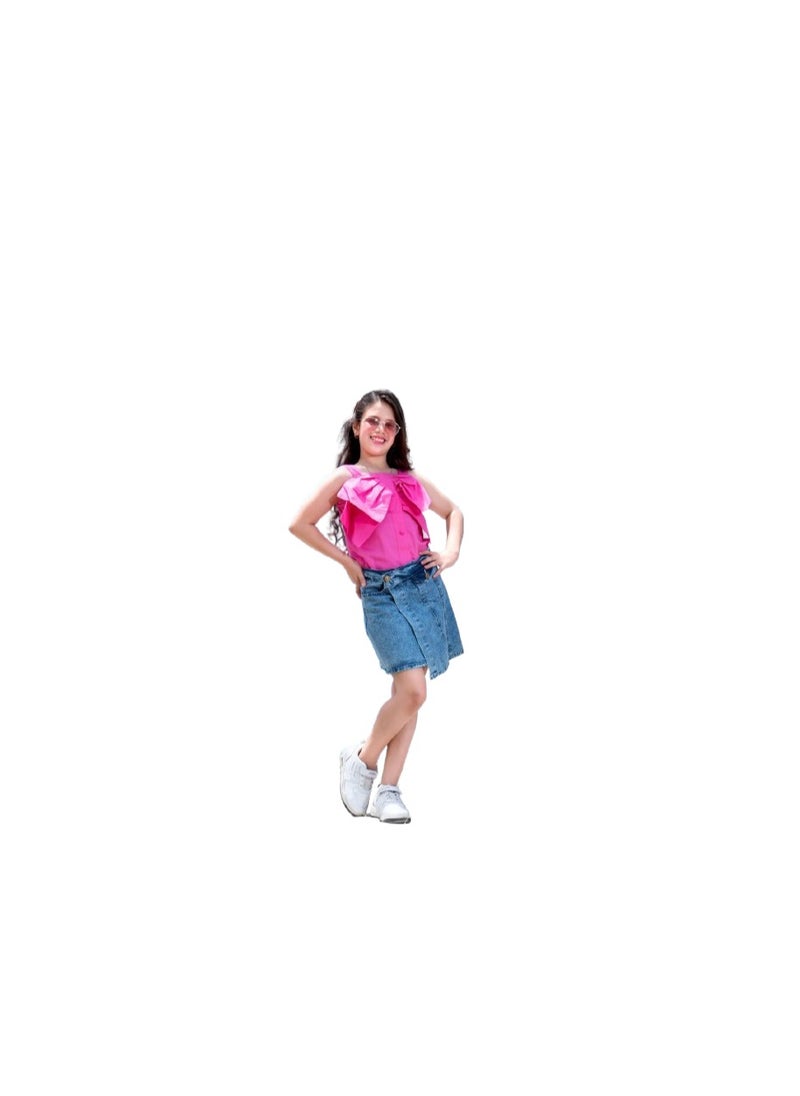 Generic - Girls two-piece set, pink blouse and jeans pocket - Image 1