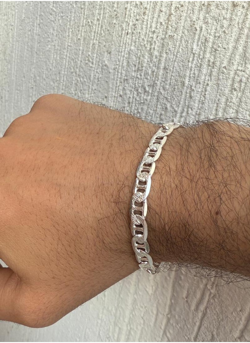 Al Kasr Jewelry - Anchor Link Bracelet - Sterling Silver 925 - Plated Rhodium White Gold 18K - 21cm x 6mm - Available in Multiple Sizes - Textured Design - Durable and Elegant - Image 1