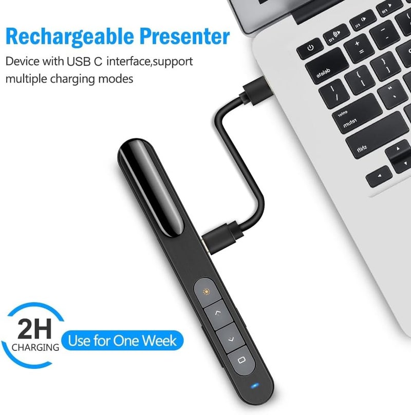 DinoFire USB C Rechargeable Presentation Remote with Red Light,Wireless Preseter PPT Slide Clicker Advancer for MacBook Laptop Computer - Image 3