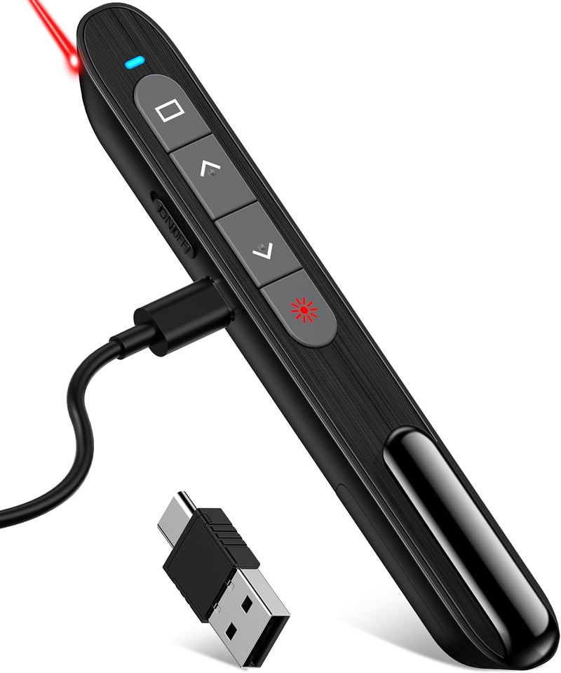 DinoFire USB C Rechargeable Presentation Remote with Red Light,Wireless Preseter PPT Slide Clicker Advancer for MacBook Laptop Computer - Image 1